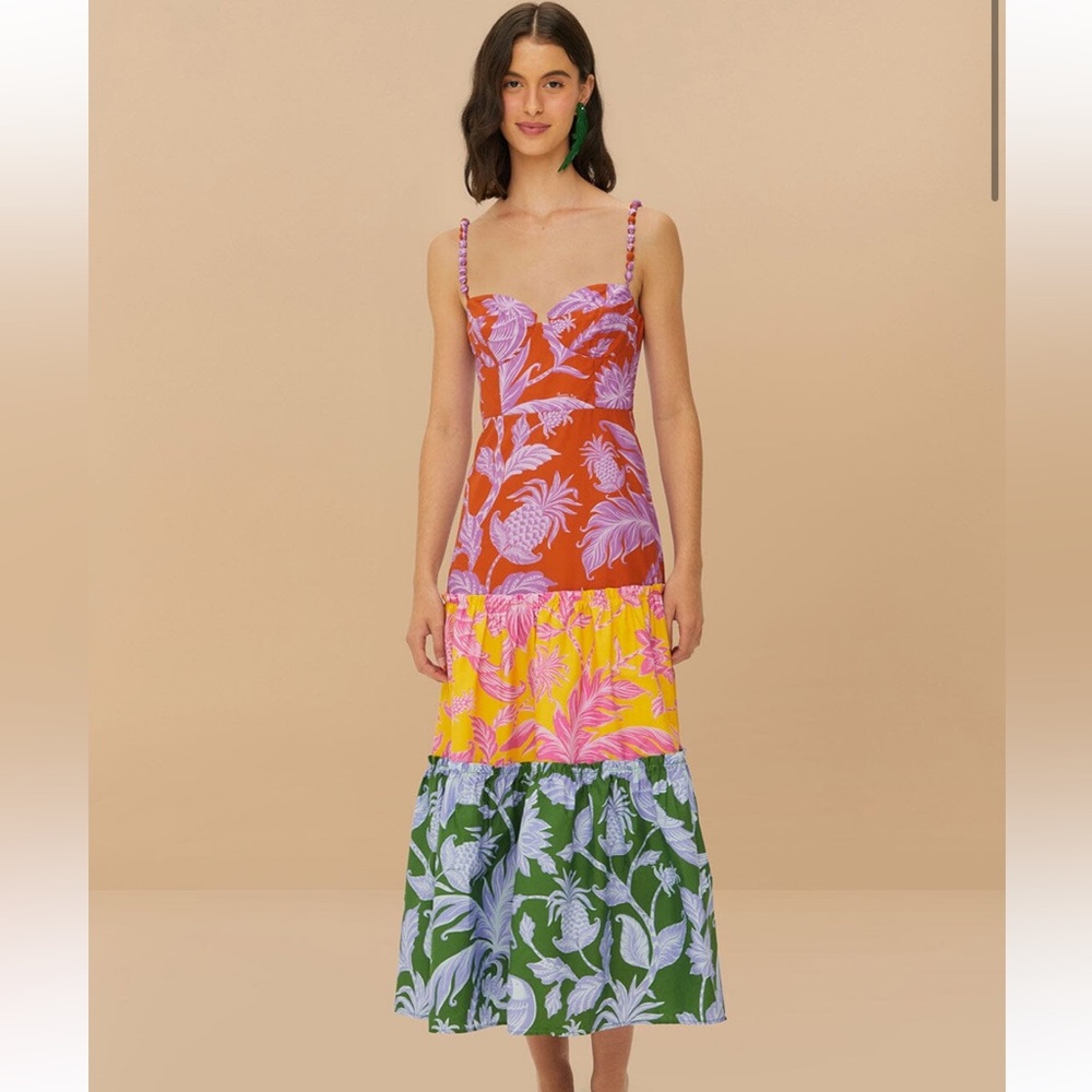 FARM Rio NWT Colorful Tropical Print Midi Dress